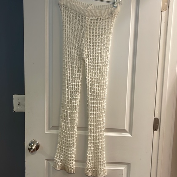 White knit see-through drawstring bathing suit cover-up pants - Picture 4 of 4